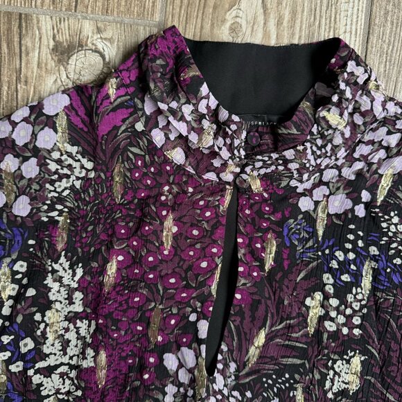 White House Sheer Top Womens Size 10 Purple Floral Gold High Neck Fairy‎ Grunge - Picture 5 of 8